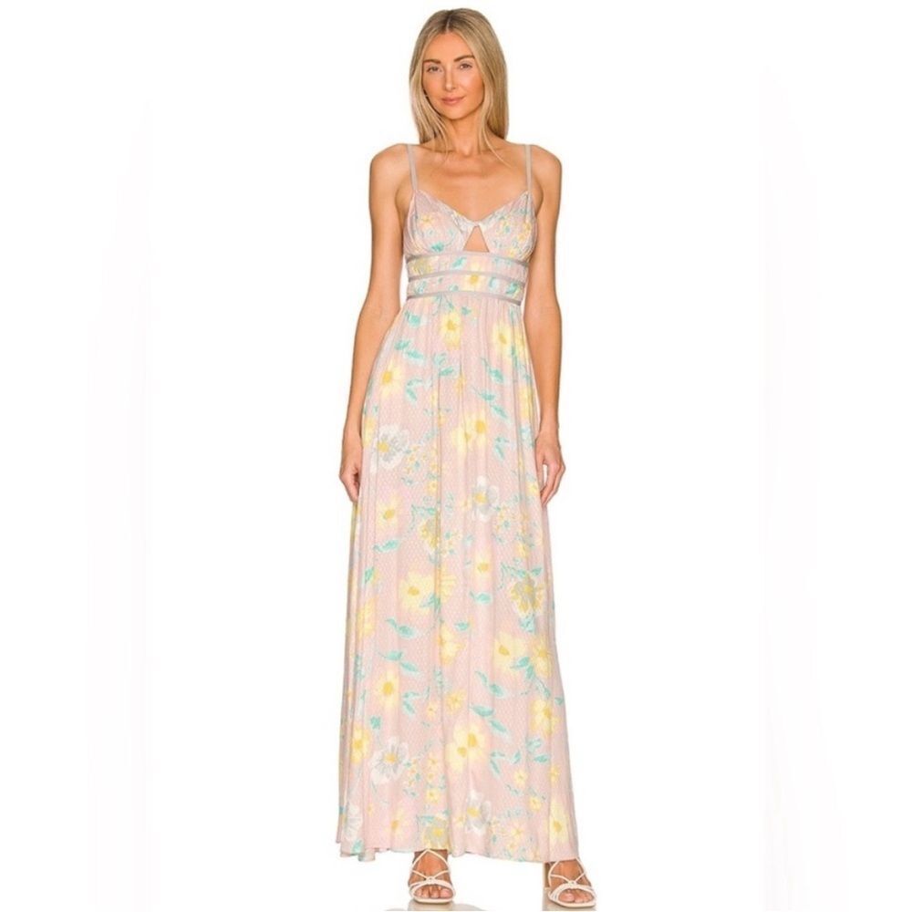 Free People Wisteria Floral Design Cutout Maxi Dress Boho Party Event Hippie